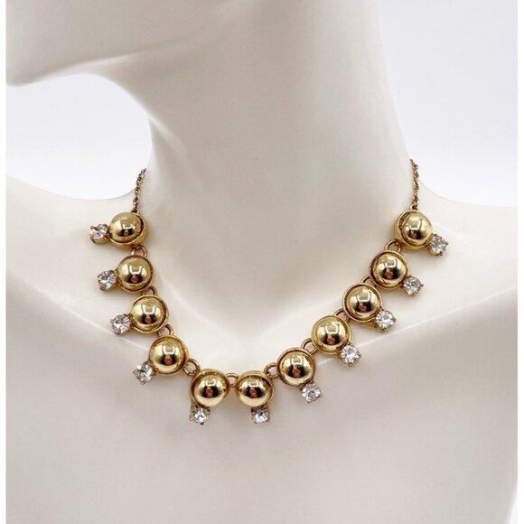 Ann Taylor Adjustable Gold Tone Bead & Crystal Statement Necklace Slider Collar - Picture 2 of 7